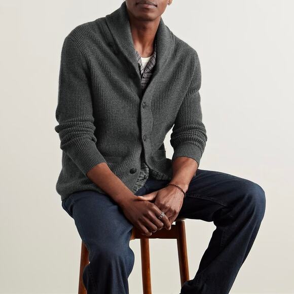 RRL Ralph Lauren Double RL Cashmere Gray Cardigan S NEW Shawl Collar Waffle Knit - Picture 1 of 7